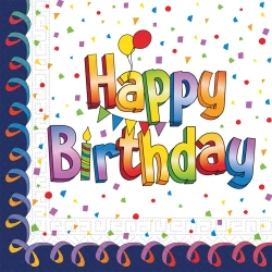 Zweilagige Servietten „Happy Birthday“, 33 x 33 cm, 20 Stück