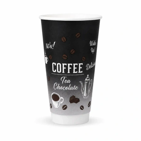 Doppelwandiger Papierbecher, schwarz, "Kaffee, 450 ml, Ø 90 mm 25 Stk.