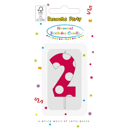 Geburtstagskerze „2“ in Rosa, 1 Stück