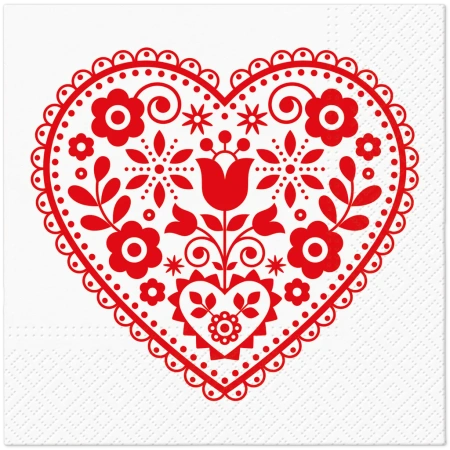 3-lagige Servietten „Folk Hearts“, 1/4, 33 x 33 cm, 20 Stück