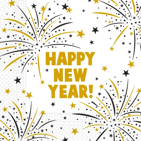 3‑lagige Servietten „Happy New Year“, 33 × 33 cm, 20 Stk.