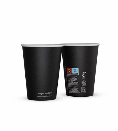Schwarzer Pappbecher „Black Series“ von Vegware, 350 ml, Durchmesser 90 mm, 50 Stück