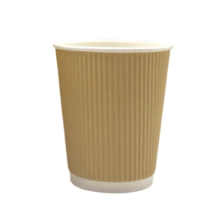 Brauner, geriffelter Pappbecher, Dispersionsbeschichtung, 250 ml, Durchmesser 80 mm, 25 Stück