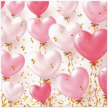 3-lagige Servietten „Heart Balloons“, 1/4, 33 x 33 cm, 20 Stück