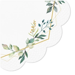 Runde 3-lagige Servietten „Leaves Frame“, 1/4, Durchmesser 32 cm, 12 Stück