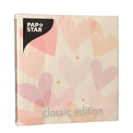 3-lagige Servietten „Pastel Hearts“ 1/4, 33 x 33 cm, 20 Stück
