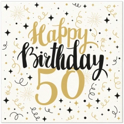 Premium-Airlaid-Servietten „Birthday 50“, 40 x 40 cm, 50 Stück