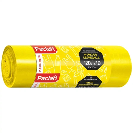 Gelbe Müllbeutel zur Mülltrennung Paclan 120L, 70 x 110 cm, 10 Stück.