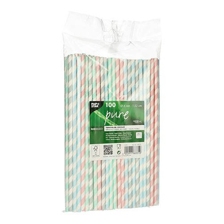 Flexible Papierstrohhalme in Pastelltönen, 6/220 mm, 100 Stück