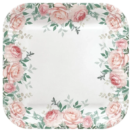 Quadratischer Pappteller „Roses“, 23 x 23 cm, 8 Stück