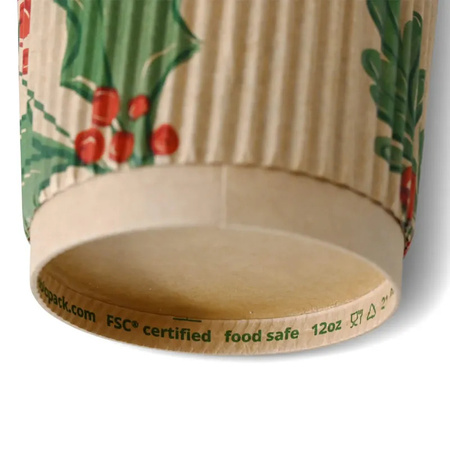 Wellpappe-Becher aus Kraftpapier, Dispersionsbeschichtung, „Christmas“, 350 ml, Durchmesser 90 mm, 25 Stück