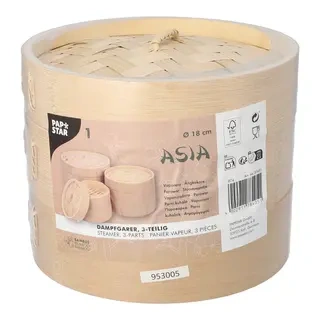Bambus-Dampfgarer „ASIA“, Höhe 13,5 cm, Durchmesser 18 cm, 3-teilig, 1 Stück