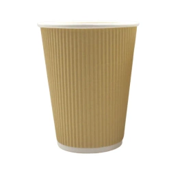 Brauner, geriffelter Pappbecher, Dispersionspapier, 350 ml, Durchmesser 90 mm, 25 Stück
