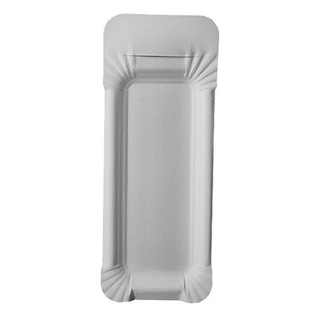 Weißes Papiertablett mit Griff, 18+3 x 8 cm, 25 Stück