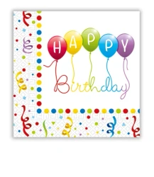 Zweilagige Servietten „Happy Birthday“, 33 x 33 cm, 20 Stück