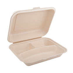 Dreiteilige, doppelwandige Menübox aus Zuckerrohr, 1500 ml, 24,1 x 21 x 4 cm, 50 Stück