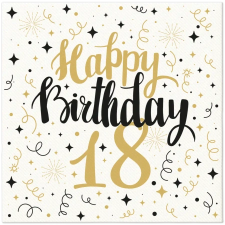 Premium-Airlaid-Servietten „Birthday 18“, 40 x 40 cm, 50 Stück