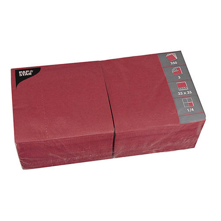 3-lagige Servietten, bordeauxrot, 1/4, 33 x 33 cm, 250 Stück