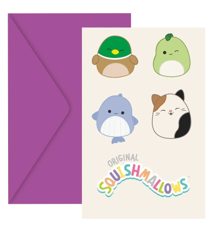 Einladungskarten mit Umschlag „Squishmallows“, 6 Stück