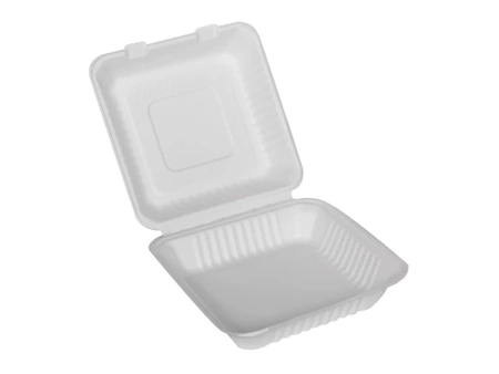 Menübox aus Zuckerrohr, ungeteilt, 20 x 20 x 7,5 cm, 50 Stück