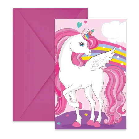 Einladungskarten mit Umschlag „Unicorn“, 6 Stück