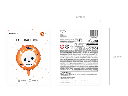 Folienballon „Schädel – Halloween“, 45 cm, 1 Stk.