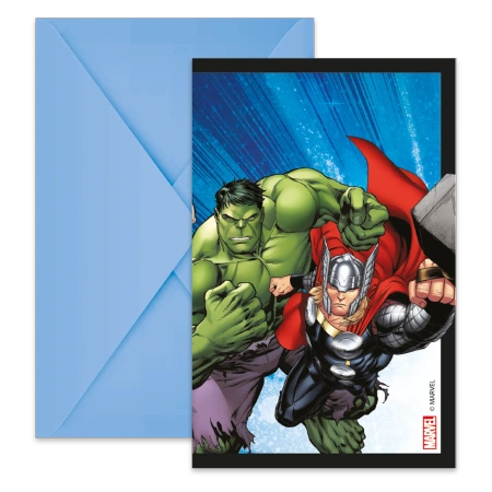 Einladungskarten mit Umschlag „Avengers“, 6 Stück