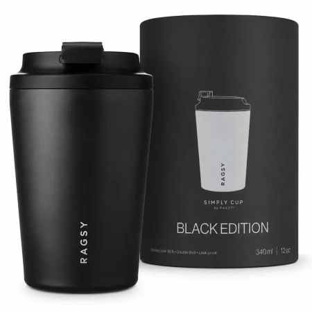 RAGS'y Simply Cup Ceramic All Black Thermobecher, 340 ml, 1 Stück