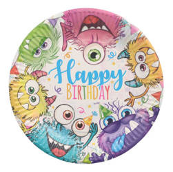 Runder Pappteller „Funny Monsters“, Durchmesser 23 cm, 10 Stück