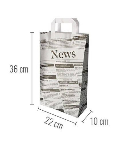 Papiertüte „Newsprint“ mit Tragegriff, 22 x 10 x 36 cm, 50 Stück