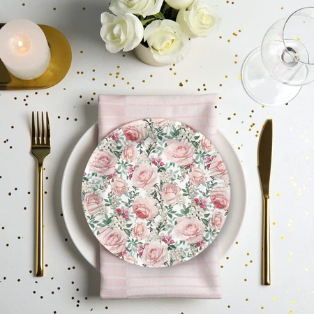 Runder Pappteller „Roses“, Durchmesser 23 cm, 8 Stück