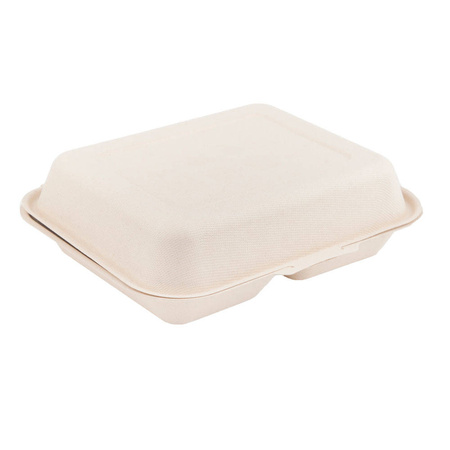 Zweiteilige, doppelwandige Menübox aus Zuckerrohr, 1500 ml, 24,1 x 21 x 4 cm, 50 Stück