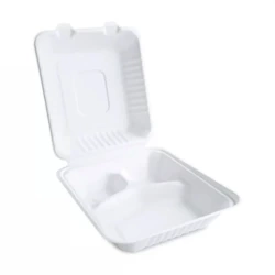 Dreiteilige Menübox aus Zuckerrohr, 23 x 23 x 7,5 cm, 50 Stück