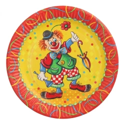 Runder Pappteller „Clown“, 23 cm, 50 Stück