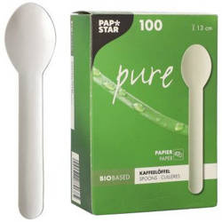 Weiße Papierslöffel für Kaffee, 13 cm, 100 Stück