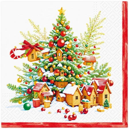 3-lagige Servietten „Festive Joy Tree“, 1/4, 33 x 33 cm, 20 Stück
