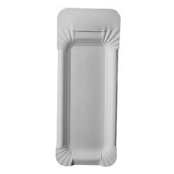 Weißes Papiertablett mit Griff, 18+3 x 8 cm, 25 Stück