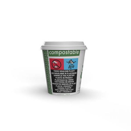 Weißer Pappbecher von Vegware, 120 ml, Durchmesser 62 mm, 50 Stück