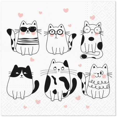3-lagige Servietten „Meow Hearts“, 1/4, 33 x 33 cm, 20 Stück