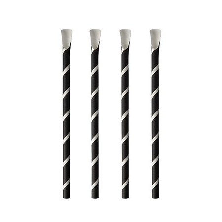 Papierstrohhalme mit Löffel, schwarz-weiß, 8/200 mm, 100 Stück