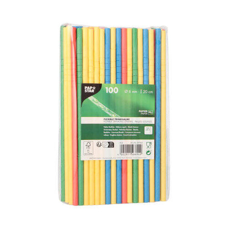 Flexible Papierstrohhalme, verschiedene Farben, 8/250 mm, 100 Stück