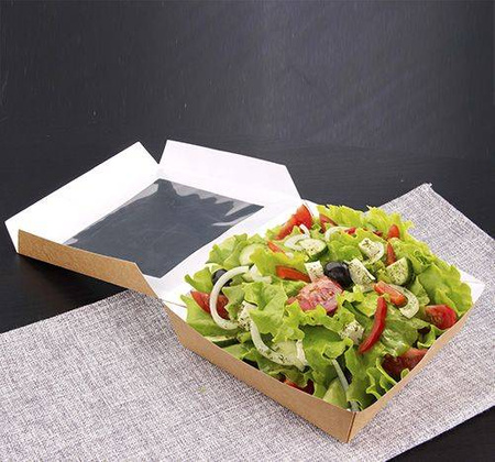 Papierbehälter mit Sichtfenster, PLA, 1000 ml, 16 x 16 x 5 cm, 25 Stück