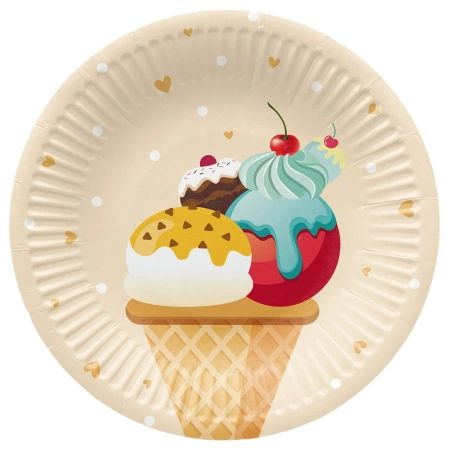 Runder Pappteller „Ice Cream“, Durchmesser 18 cm, 8 Stück