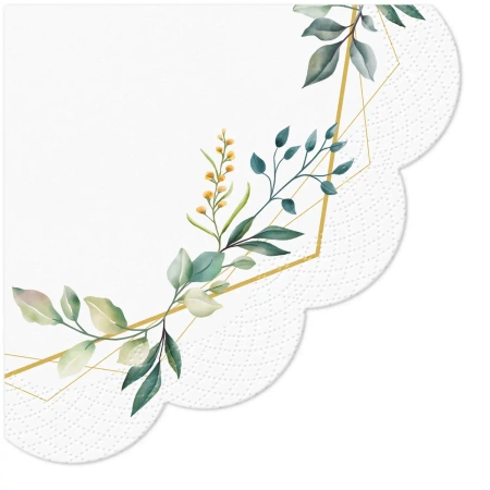 Runde 3-lagige Servietten „Leaves Frame“, 1/4, Durchmesser 32 cm, 12 Stück