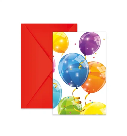 Einladungskarten mit Umschlag „Sparkling Balloons“, 6 Stück