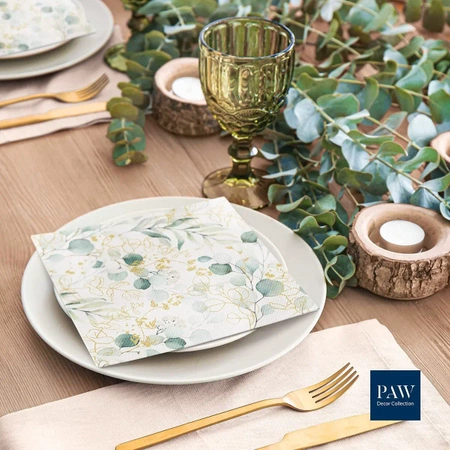 Premium-Airlaid-Servietten, „Golden Eucalyptus“, 1/4, 40 x 40 cm, 12 Stück