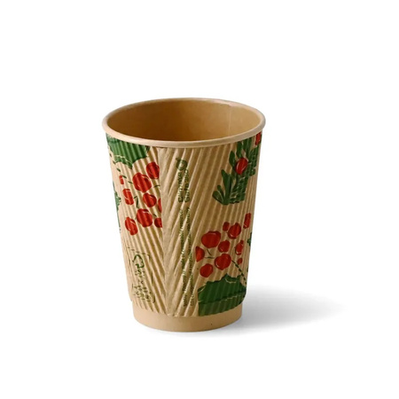 Wellpappe-Becher aus Kraftpapier, Dispersionsbeschichtung, „Christmas“, 350 ml, Durchmesser 90 mm, 25 Stück