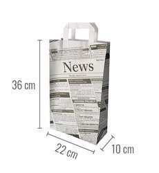 Papiertüte „Newsprint“ mit Tragegriff, 22 x 10 x 36 cm, 50 Stück
