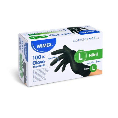 Unpuderte Nitrilhandschuhe, schwarz, in einer Schachtel, Größe „L“, 100 Stück