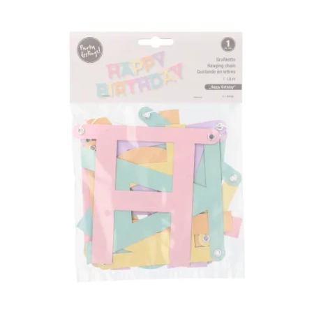 Papiergirlande „Happy Birthday“, Länge 1,8 m, Höhe 13,8 cm, 1 Stück